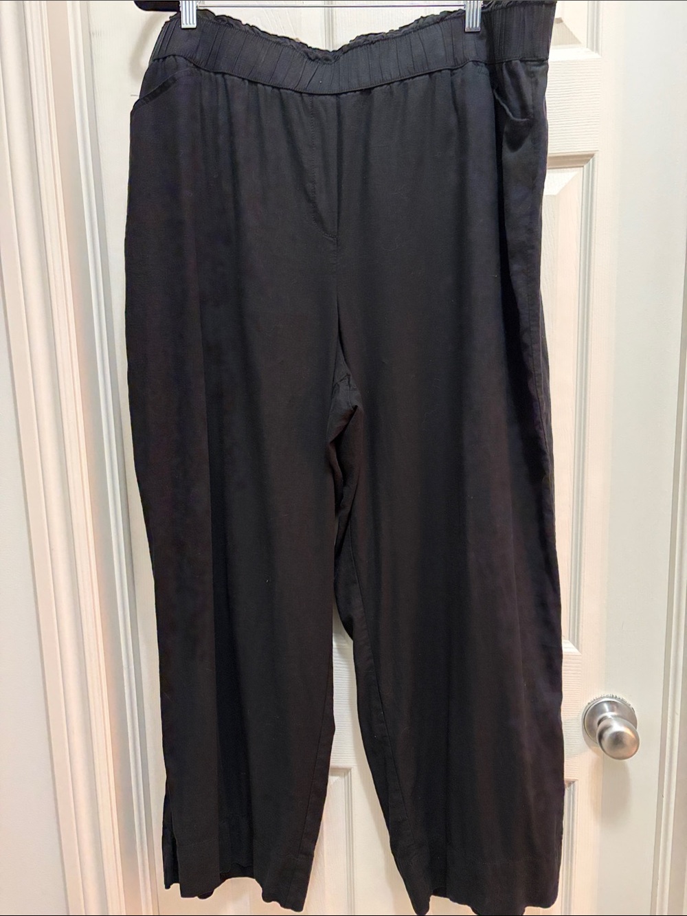 Penningtons Black Wide-Leg Elastic-Waist Linen Blend Pants